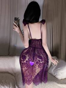 Áo ngủ hai dây ren gợi cảm - Đồ lót G-string xuyên thấu cho ngày Valentine - Màu tím - Xem 5