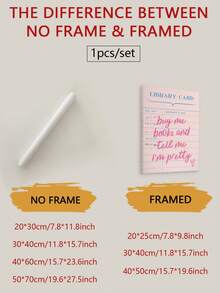 1件裝「Buy Me Books, Tell Me I'm Pretty」牆面藝術，文學風畫布油畫，粉色圖書館借閱卡海報，女孩臥室裝飾，拼貼藝術，夢幻房間裝飾，送給她的禮物 - 彩色 - 查看 3