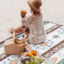 Portable Outdoor Picnic Blanket - Lightweight Polyester Beach Mat With Fashionable Geometric Design, Suitable For Camping, BBQ, Hiking And Travel, Camping Accessories