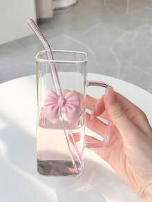 1个装女学生大容量玻璃杯带盖吸管适合夏季饮品和咖啡