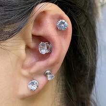 5mm-8mm Stainless Steel Cubic Zirconia Magnetic Earrings, Unisex, Made Of Stainless Steel And Cubic Zirconia - Multicolor - View 5