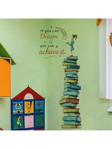 1 件儿童教育墙贴，带有卡通书籍和梦想 - 可移除激励装饰，适用于托儿所、教室、游戏室、儿童房装饰墙贴