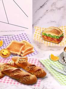 100pcs Plaid Wax Paper - 4 Colors, Grease-Proof, Food Basket Lining, Suitable For Packaging, Grilling, Holidays, Burgers, Fried Chicken, Kitchen Tool - Multiple Specifications - View 6