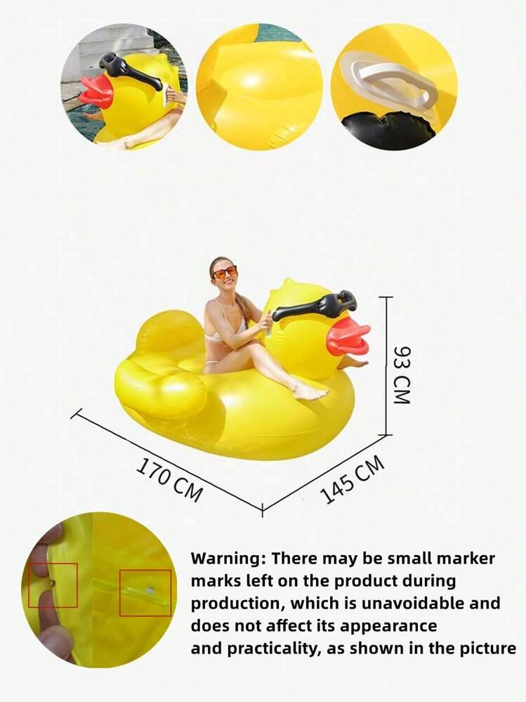 Thickened Inflatable Floating Bed For Swimming Pool, PVC Inflatable Large Duck Floating Mat, Floating Raft, Beach Essential, Beach Accessory - Multicolor - View 4