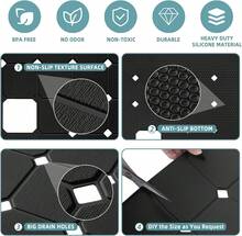 Shower Mat Non Slip Silicone Soft Odorless Bathroom Mat With Mini Suction Cups For Bath Mat And Bath Tub Mat Foldable And Machine Washable With Big Drain Holes For Bathroom Mat - 24 X 24 Black - 黑色 - 查看 6