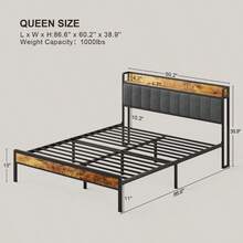 Queen Bed Frame With Storage Headboard Camas Queen Size Metal Platform Bed Hold 1000 Lbs Dark Gray - darkgray - View 8