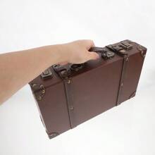 OUNONA Retro Decorative Luggage Box With Leather And Wooden Material For Home Decor Light Brown Classic British Style Storage Solution