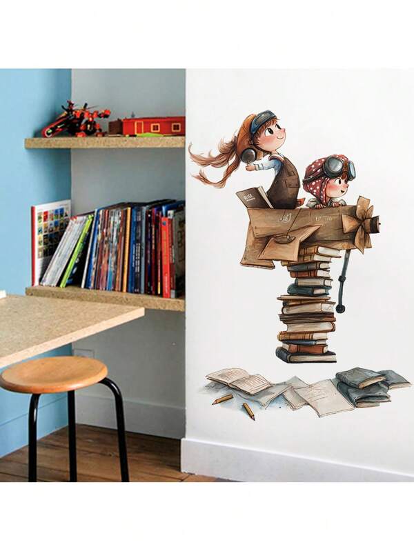 1 pieza Pegatinas educativas para pared con libros y sueños de dibujos animados para niños - Decoración motivacional extraíble para guardería, aula, sala de juegos, decoración de habitación infantil