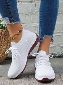 Zapatillas deportivas blancas de malla ligera y transpirable, Zapatillas casuales de mujer, Zapatos de running versátiles y de moda para la oficina, Nuevos 2025