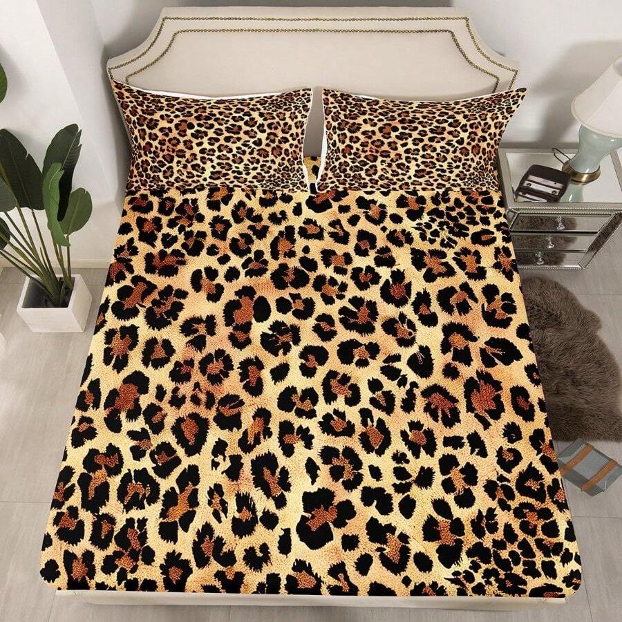 JSHGVBlack Brown Leopard Print Sheet Sets Women Cheetah Print Fitted Sheet For Boys Girls Men Africa Animal Wildlife Bedding Set Ultra Soft Decor  Bed Cover No Flat Sheet Full Sizel5ylt56i6l6 - Multi12-Full - View 1