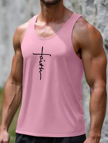 Muscular Men's Gym Sports Tank Top Y-Back Tank - Pink - View 3
