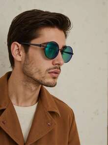 1 副男女通用圆形黑色金属时尚眼镜，复古别致朋克街头风格时尚眼镜，适合街头摄影、旅行、派对、服装、钓鱼、露营，适合返校时尚学院风 - 黑灰綠 - 查看 3