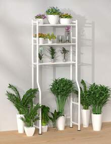 3-Tier Over The Toilet Storage, Freestanding Metal Bathroom Shelves With 4 Hooks, Over Toilet Storage Shelf With Paper Holder, Above The Toilet Shelf For Bathroom Storage, White - 白色 - 查看 8