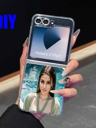 Custom 1pc Magnetic Transparent Folding Phone Case With Personalized Image, DIY TPU Magnetic Phone Protector, Smooth Surface With Clear Image Quality, A Creative Gift For Family, Friends, Or Loved Ones, Compatible With Samsung Galaxy Z FLIP7 And Galaxy Z Flip 3 4 5 6 7.