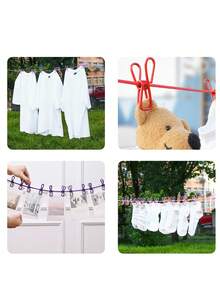1 Piece 174cm Portable Extendable Clothesline With 12 Clips, Multifunctional Clothes Hanging Rope, Ideal For Travel And Laundry, Available In Various Colors - Purple - View 7