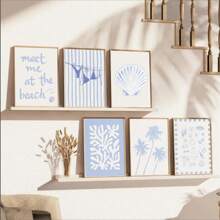 6-Pc Coastal Seashell Starfish Palm Tree Wall Art Prints – Beach & Coastal Wall Decor Poster Set For Girly Room, Dorm & Apartment Home Decoration, Chic Preppy Aesthetic