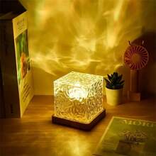 1pc Rotating Starry Sky Night Projection Light - 16 Color Remote Control USB Powered Round/Square Water Wave Atmosphere Lamp, With Birthday Gift, Bedside Bedroom Flame Aurora Shadow Mood Light, Night Light, Desk Lamp Functions