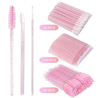 300pcs Eyelash Extension Kit, Includes 100pcs Disposable Eyelash Brushes, 100pcs Lip Brushes, 100pcs Micro Swab Applicators