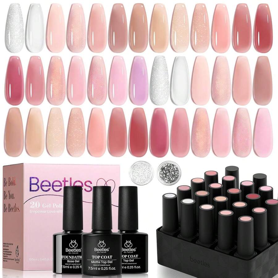 Beetles Gel Nail Polish Kit With U V Light 97Pcs Travel Holiday 45 Colors Gel Polish Set With Nail Stamp Nail Tips Base Top Coat All Season Gel Polish Starter Kit Gift For Women - 0-0-0-Nude Paradise - 查看 1