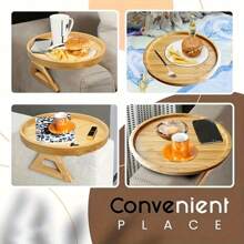 1pc Bamboo Foldable Sofa Armrest Tray, Clip-On Sofa Side Table, Portable Small Spaces Side Table - No Assembly Required, Ideal For Home Entertainment, Home Decor ,Rome Decor And Birthday Gifts