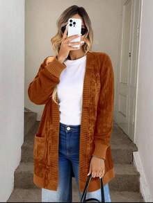 Liu Fashion Kawaii Loose Cardigan, Simple And Cute, Solid Color, Suitable For School - 棕色 - 查看 4