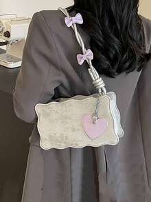 Women's Fashionable Armpits Package Bag, Silver Color, Commute Daily Carry Niche Design Bow Decor Shoulder Handbag - Silver - View 2