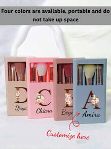 Customizable 5-Piece Makeup Brush Set With Mirror, Portable Makeup Brush Set, Full Set Of Makeup Brushes, Makeup Accessories To Carry Out, Makeup Anytime And Anywhere