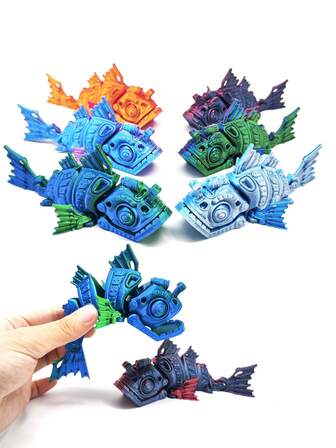 1pc 3D-Printed Cyber Mechanical Lanternfish Model, With A Swinging Body, Equipped With An Openable Mouth And Joint Fins, Suitable For Home Room Decoration And Fish Tank Decoration, Creative Handicraft