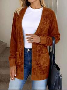Liu Fashion Kawaii Loose Cardigan, Simple And Cute, Solid Color, Suitable For School - 棕色 - 查看 3