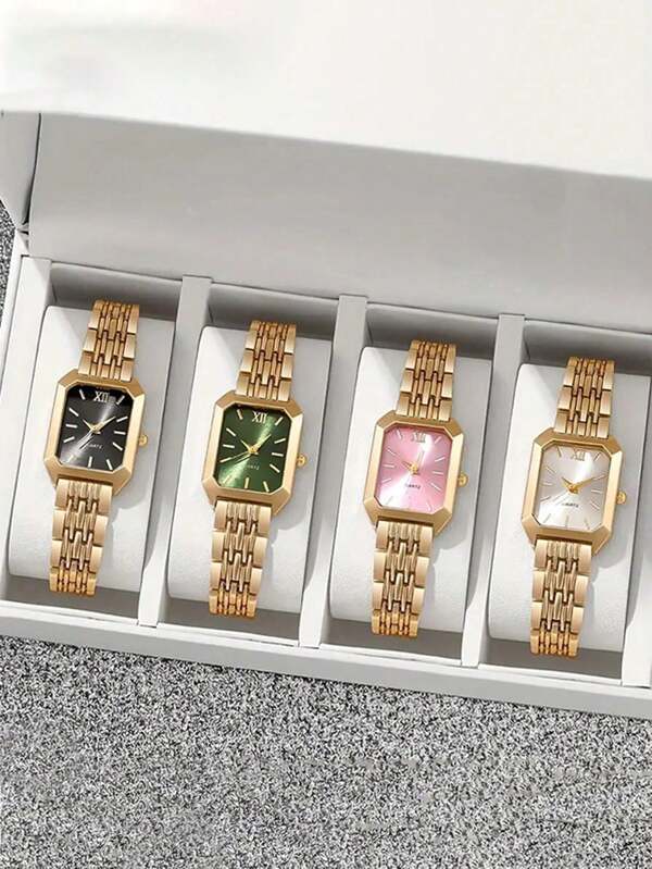1pc Women's Elegant Stainless Steel Square Dial Classic Luxury Quartz Wrist Watch (Excluding Watch Box)