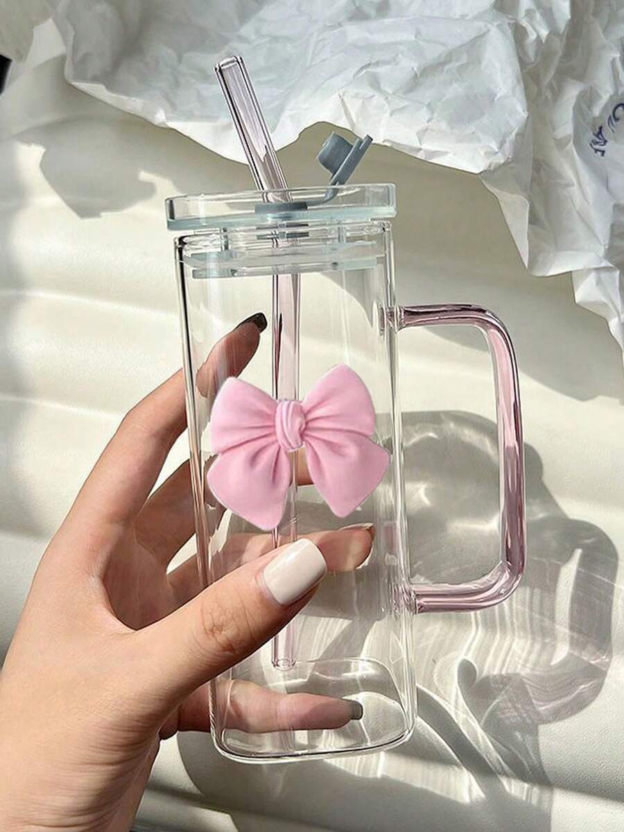 1个装女学生大容量玻璃杯带盖吸管适合夏季饮品和咖啡