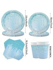 10pcs Light Blue Birthday Party Supplies Light Blue And Silver Diamond Paper Plates Paper Cups And Napkins Tableware Kit For Glitter Blue Theme Birthday Party Gender Reveal Wedding Party Decoration - Multicolor - View 2