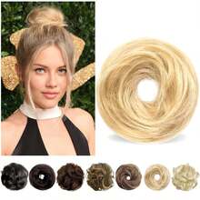 Human Hair Messy Bun Hair Piece, Dark Blonde, 5 Inch, High Density, Curly, Wig Hairpiece - Light Golden Brown - View 11