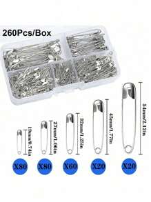 260Pcs Safety Pins Assorted Size , Nickel Plated Steel Safety Pin, Large Safety Pins And Small Safety Pins For Clothes, Crafts, Pinning, Sewing