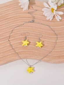 1 套（1 对耳环 + 1 条项链）可爱陶瓷海星吊坠耳环和项链首饰套装，适合女性日常休闲、沙滩、派对穿着、所有季节、节日礼物