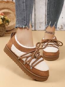 Bohemian Style Women's Warm Outdoor Casual Shoes, Fleece Snow Boots, New Fashion Versatile Low-Top Flat Women Shoes