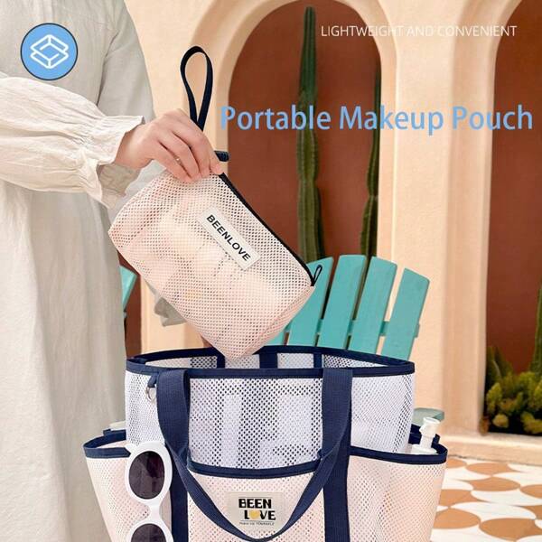 Sac de maquillage minimaliste en maille 2025, trousse de toilette de voyage unisexe, organisateur imperméable
