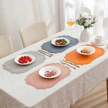 4件套餐垫，仿皮包边北欧风杯垫，餐垫，厨房配件，餐桌垫，耐热餐垫，适用于节日装饰、派对、桌面保护，可水洗易清洁，餐饮用品 - 彩色 - 查看 9