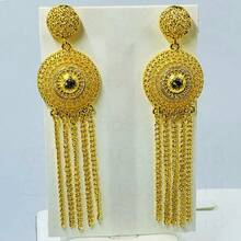 1 Conjunto de collar, aretes, brazalete y anillo con borlas alargadas estilo Dubai/Medio Oriente/Africano/Nigeriano, bañado en oro de 24 quilates, adecuado para uso diario de la mujer, fiestas, bodas y como regalo del Día de San Valentín