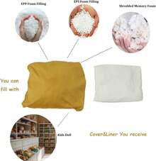 Bean Bag Chair Cover With Liner Only Removable 3ft (No Filler) Ultra Soft Velvety Luxurious Stretch Microfiber Suede Bean Bag Cover For Adults Indoor Pear Style Large - Sunflower Yellow - 黃色 - 查看 7