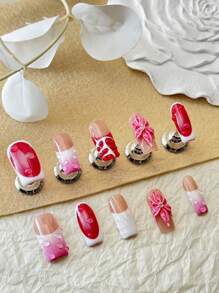 10 Peças de Unhas Feitas à Mão, Design de Efeito Tie Dye 3D, Linhas Desenhadas à Mão, Contas, Flores Entalhadas, Tipo Caixão são Clássicos Feitos à Mão por Mulheres e Meninas, com 1 Peça de Gel e 1 Peça de Lixa Anexadas.