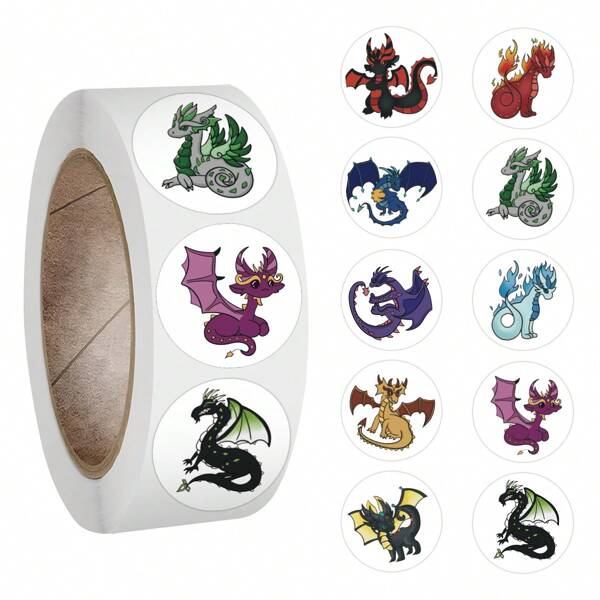 Adesivos de dragão em rolo com 500 peças, adesivos de vinil para scrapbook, diário, laptop, para-choque, skate, garrafas de água, computador, telefone, desenho animado de anime