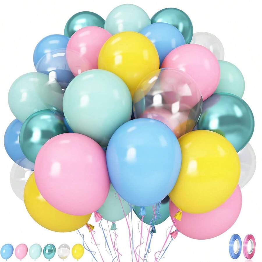 Bộ 62 bóng bay hình cá mập hoạt hình nhiều màu sắc, kích thước 10 inch, màu hồng nhạt, xanh lá cây, xanh dương, vàng, trong suốt, xanh lá cây đậm ánh kim, chất liệu cao su, thích hợp trang trí tiệc mừng em bé chào đời, tiệc sinh nhật chủ đề dưới biển, đại dương. - Nhiều màu - Xem 1