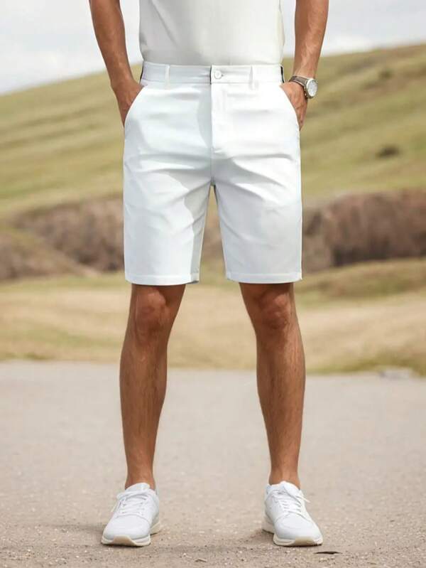 Men's Fashion Golf Casual Outdoor Shorts, Breathable Durable Versatile Knee-Length Bermuda Shorts, Solid Color Men Shorts