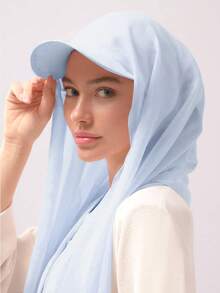 1 件女士即时头巾，优质针织头巾，纯色经典百搭阿拉伯时尚休闲棒球帽/头巾，适合日常防紫外线 - 淺藍色 - 查看 2