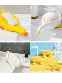 1 pieza Plato de jabón con forma de pato autodrenante, caja de jabón con diseño de gato y patito de dibujos animados, soporte rectangular de plástico para jabón, plato de jabón con diseño de cascada, fácil de limpiar y guardar, decoración divertida para el hogar, el baño y la cocina, adecuado para jabón y esponjas