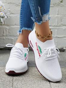 Zapatillas deportivas blancas de malla ligera y transpirable, Zapatillas casuales de mujer, Zapatos de running versátiles y de moda para la oficina, Nuevos 2025