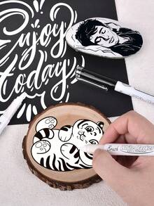 3支/6支装直头丙烯颜料马克笔，黑白水性软头丙烯马克笔，适用于织物、画布、石头、玻璃、木材、纸张、DIY工艺品、学校及美术用品，返校必备 - 彩色 - 查看 4