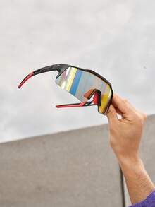 1 pieza Gafas de moda reflectantes y coloridas, con marco degradado y sobresaliente, adecuadas para el verano, festivales, vacaciones, viajes y uso al aire libre - Película de puntos negros/grises/rojos - Ver 8