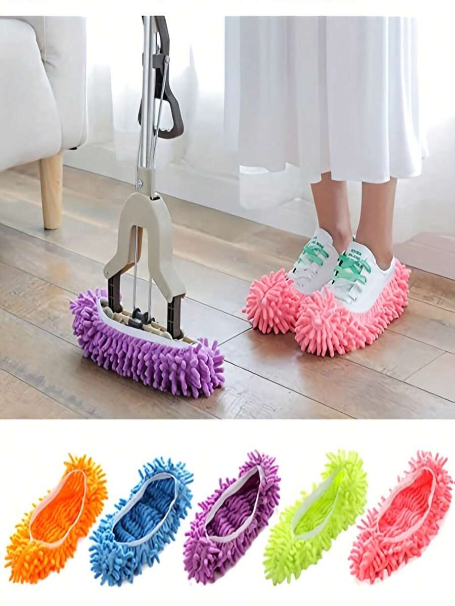 2pcs Washable & Reusable Super Soft Microfiber Floor Cleaning Slippers, Suitable For Cleaning Bathroom, Kitchen And Bedroom, Also Good As Party Decoration Shoe Covers